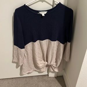 Navy and cream blouse